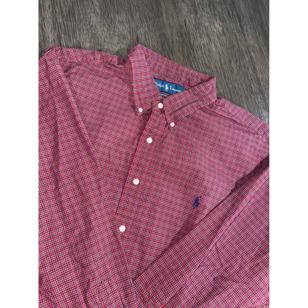 Ralph Lauren Mens Size 18 34/35 Red Plaid Button Down Custom Fit Shirt L/S